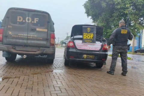 DOF intercepta Fiat Siena carregado com cigarros do Paraguai na MS-164